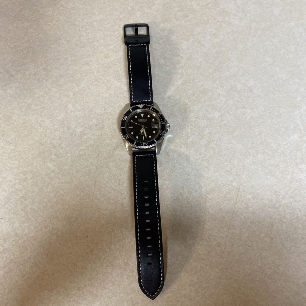 Men’s Geneve Swiss Quartz Black & Silver Watch